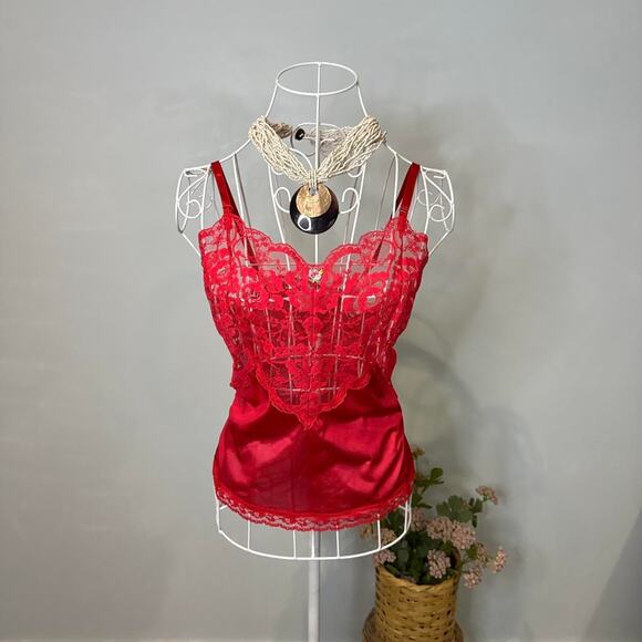 Vintage silky babydoll red lace slip cami top - Picture 3 of 8